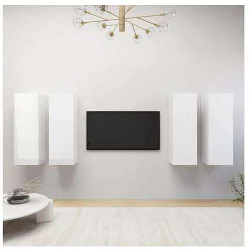  TV omarice 4 kosi visok sijaj bele 30,5x30x90 cm iverna plošča