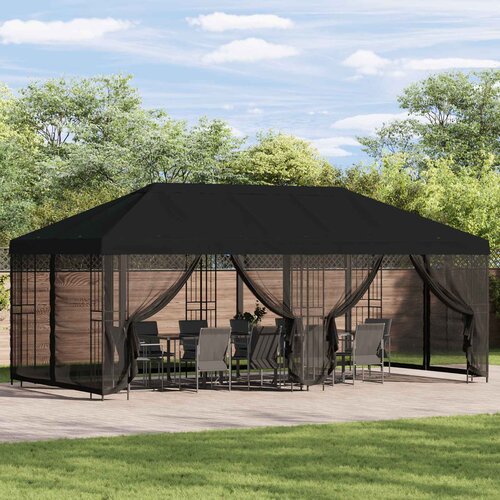 Paviljon s bočnim stranama 6 x 3 m Crna Poliester i čelik 190 Cijene