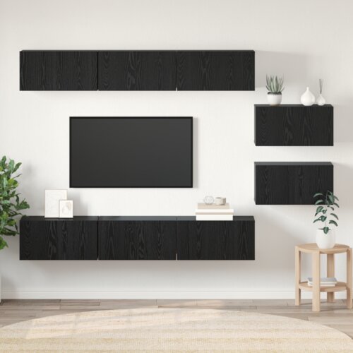  Set TV komoda Zidne s pohranom s vratima 8 pcs Crni hrast 60 x 30 x 30.5 cm Slike