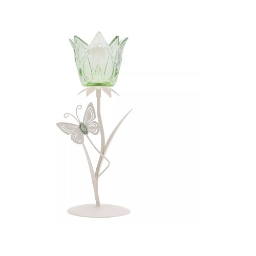 Widdop &amp;amp; Co. Hestia - Svećnjak - Hestia, Green Flower And Butterflies On Matte Off White Base Slike