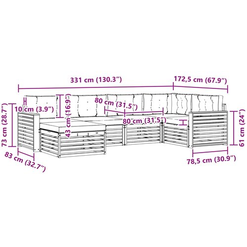  Set vanjskih sofa 6 kom. Prirodna i krem 331 x 172,5 x 73 cm Slike