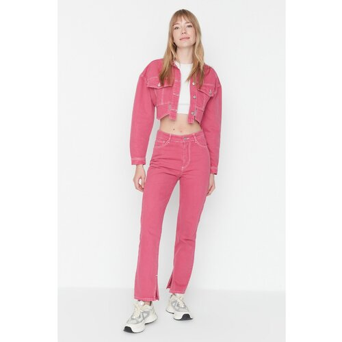 Trendyol Pink Pocket Detailed Slit High Waist Bootcut Jeans Slike