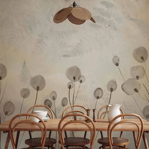  Foto tapeta - Minimalist meadow - floral motif in light shades with reflections 450x315 Cijene