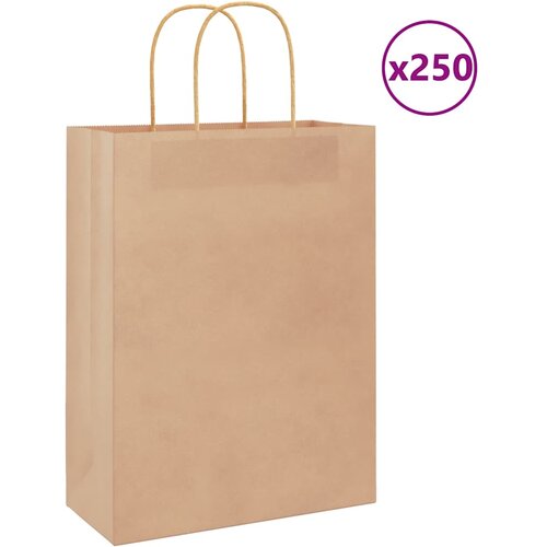 VidaXL Papirnate vrečke 250 kosov z ročaji rjave barve 26x12x35 cm Slike