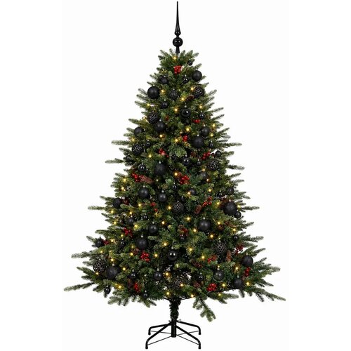  Umjetno božićno drvce s kuglicom 210 cm 300 LED lampica - Zelena 210 cm s LED-ima i crnim lopticama Slike
