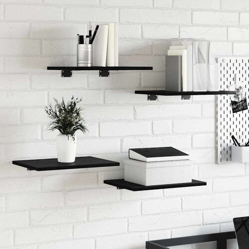 Police za knjige 4 pcs Crna 40 x 30 x 1,5 cm Konstruirano drvo Slike