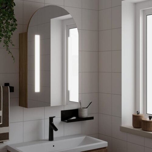 vidaXL Kupaonski ormarić s ogledalom LED lučni boja hrasta 42x13x70 cm Cene