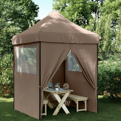 vidaXL Sklopivi prigodni šator za zabave s 4 bočna zida smeđi