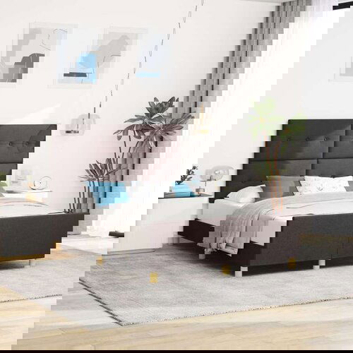  Postelja Temno Rjava 160x200 cm Tkanina, (22048862) Slike