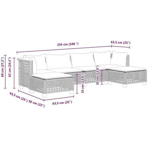 VidaXL 6-dijelni set vrtnih sofa s jastucima bež od poliratana Slike