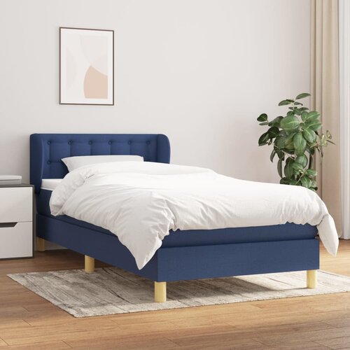 VidaXL Box spring postelja z vzmetnico modra 90x200 cm blago Slike