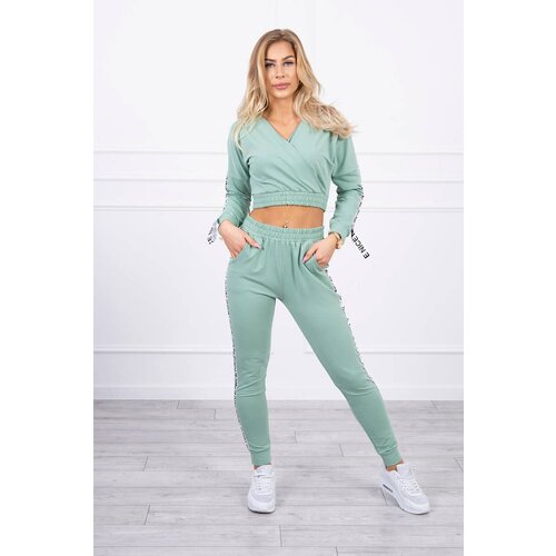 Kesi Set with decorative stripes dark mint Slike
