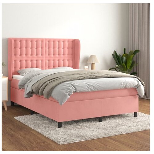VidaXL Box spring postelja z vzmetnico roza 140x190 cm žamet Slike