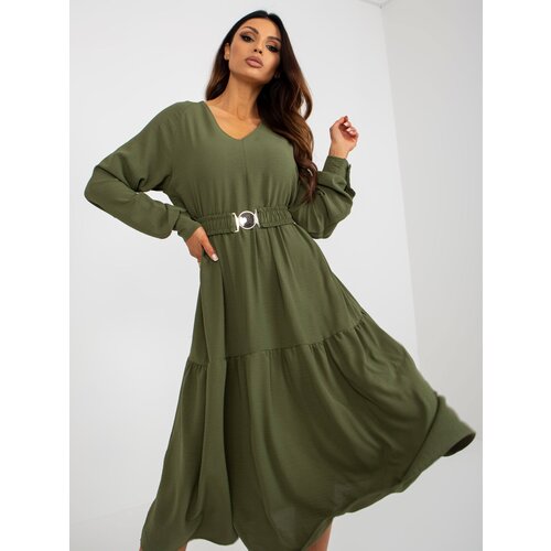 Fashion Hunters Khaki midi dress with frill and belt OCH BELLA Cene