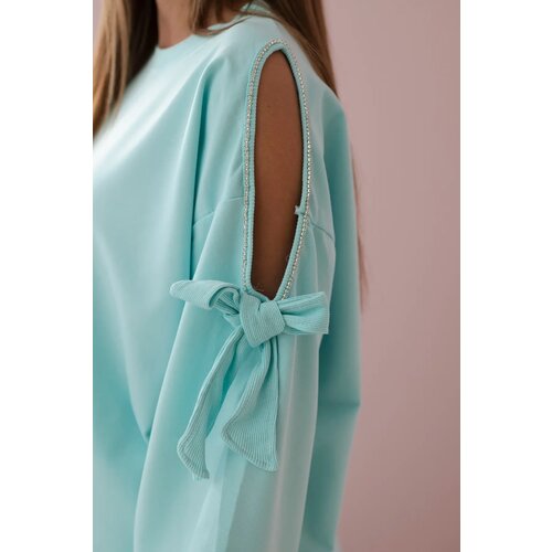 Kesi Set of sweatshirts with a bow on the sleeves and mint leggings Cene