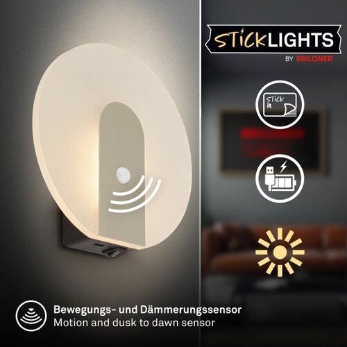 BRILONER 3889012 - punjivo led zidno svetlo sa senzorom taro LED/2,5W/5V 1800 mah matno Slike