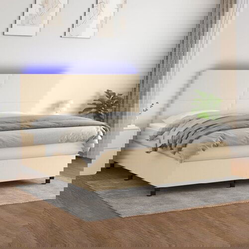 The Living Store Box spring postelja z vzmetnico LED krem 160x200 cm blago - Box Spring Postelja, (21438563) Slike