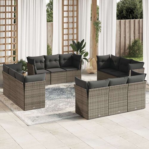  12-dijelni set vrtnih sofa od poliratana s jastucima sivi Slike