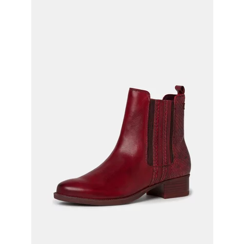 Tamaris Red leather chelsea boots with snake pattern
