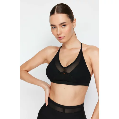 Trendyol Black Supported/Shaping Tulle Detailed Barter Neck Knitted Sports Bra