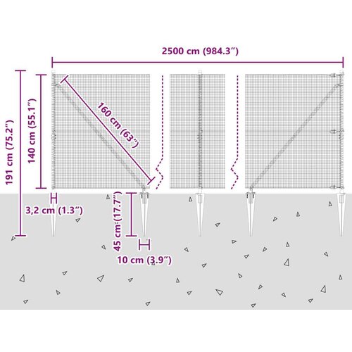 VidaXL Siva zavarena žičana ograda s 13 sidrenih stupova 1.4x25 m čelik Slike