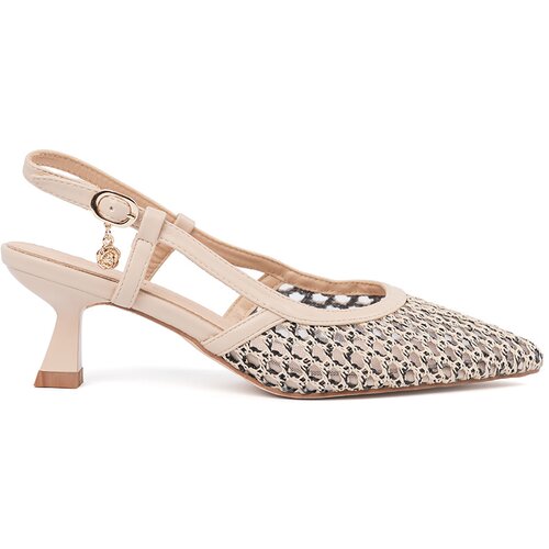 GOODIN Light beige openwork pumps with a low heel Cene