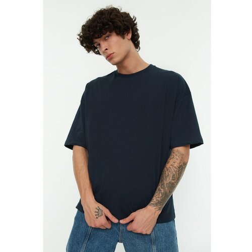 Trendyol Navy Blue Men's Oversize Crew Neck Printed Short Sleeved T-Shirt Slike