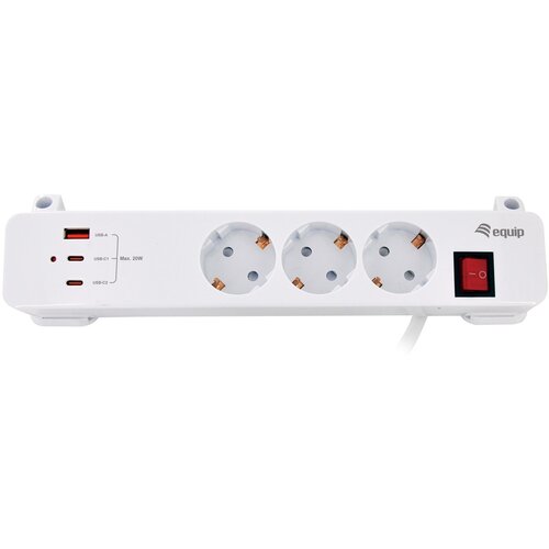 Equip 3-Outlet Clamp Power Strip with 3 x USB (2C + 1A) Slike
