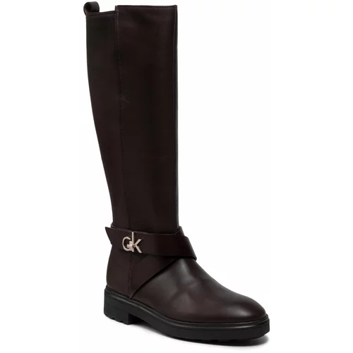 Calvin Klein Jahalni škornji Knee Boot 20 W/Hdw HW0HW00607 Dark Brown 0HE