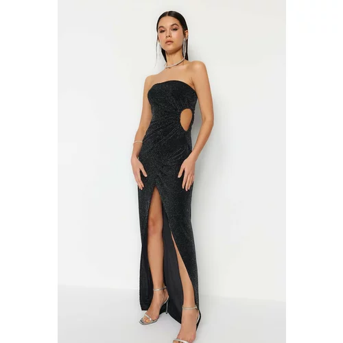 Trendyol Anthracite Glittery Knitted Evening Dress