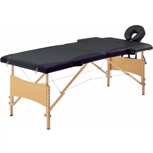 vidaXL Sklopivi masažni stol s 2 zone drveni crni