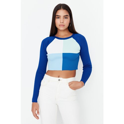 Trendyol Saks Crop Denk Block Knitwear Sweater Slike