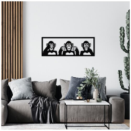 Wallity Zidna dekoracija Tri majmuna-M, 70x25 cm, 1,2 mm, Crna Cene