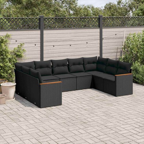  9-dijelni set vrtnih sofa s jastucima crni od poliratana Cijene