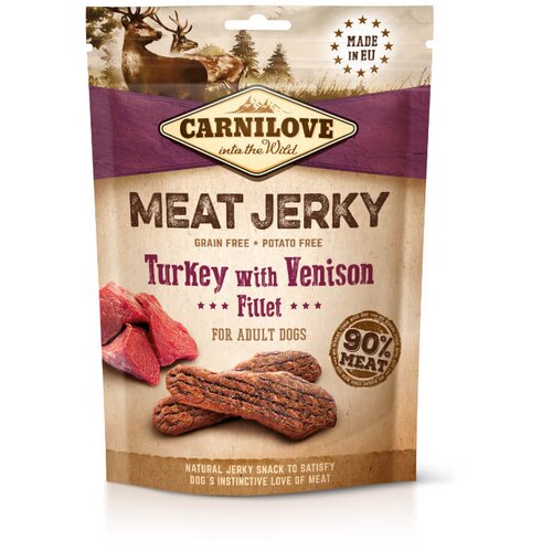 Carnilove dog meat jerky - divjačina & puran, 100g Cene