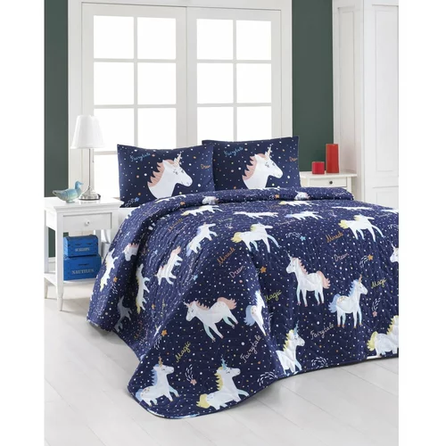 Mijolnir Set prošivenog prekrivača i 2 jastučnice Eponj Home Magic Unicorn Dark Blue, 200 x 220 cm