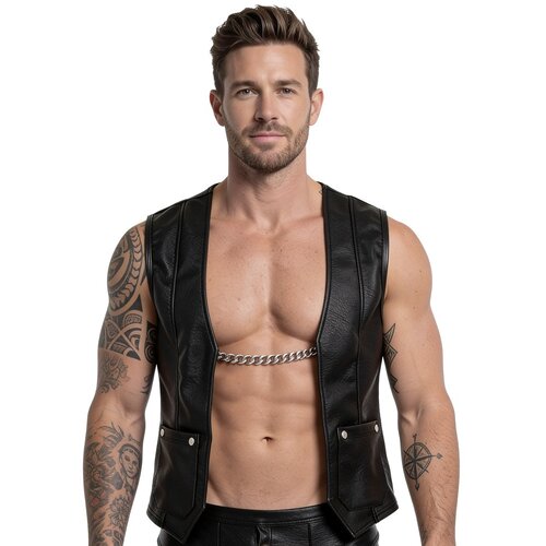 Svenjoyment Rock Style Imitation Leather Open Vest 2162113 Black M Slike