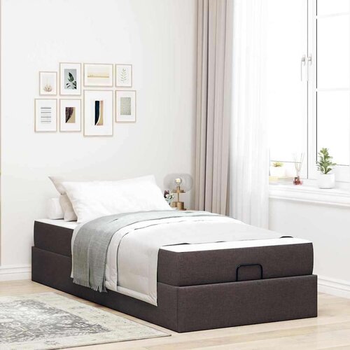  Konstrukcija postelje z vzmetnico Temno rjava 90 x 200 cm blago Cene