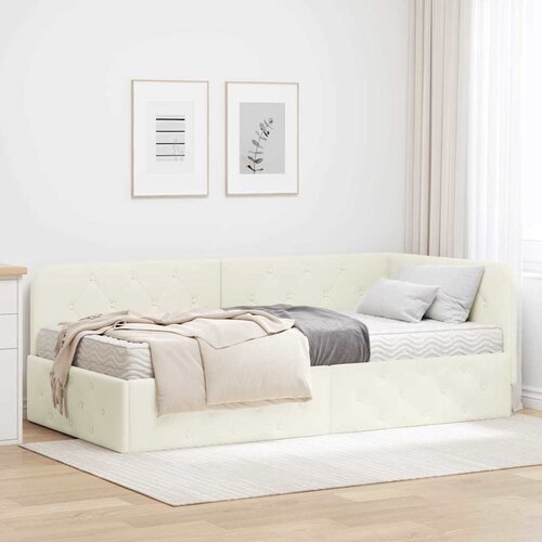 vidaXL Kotna postelja z vzmetnico z vzglavjem krema 90 x 190 cm Žamet Cene