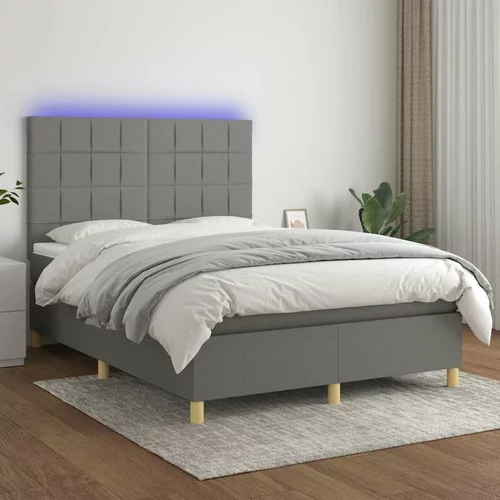  Box spring postelja z vzmetnico LED temno siva 140x190 cm blago, (20789812)