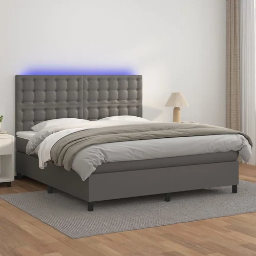 The Living Store Box spring postelja z vzmetnico LED siva 180x200cm umetno usnje - Box Spring Postelja, (21438621)