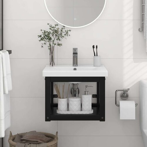 vidaXL stenski kopalni&scaron;ki regal črn 40x38x31 cm železo Cene