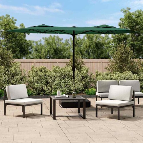  Dvostruki vrtni suncobran s LED svjetlima zeleni 316 x 145 cm Cene