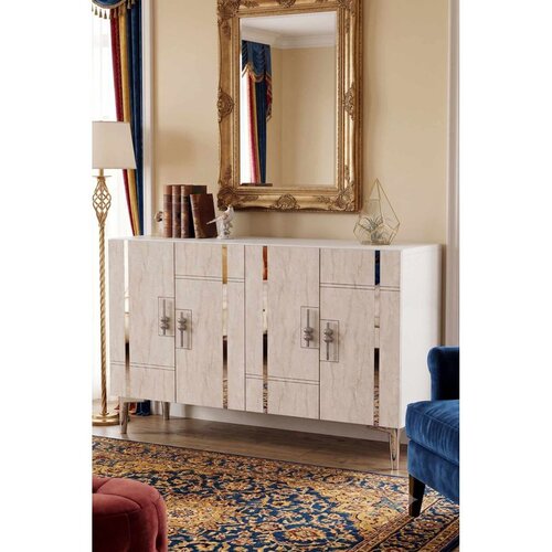 Hanah home komoda Ilay 120, 120 cm, bela / travertin / srebrna Cene