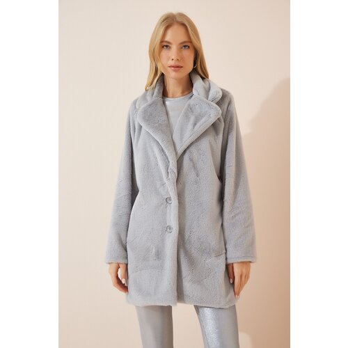  Women&amp;#039;s Stone Gray Faux Fur Coat Slike