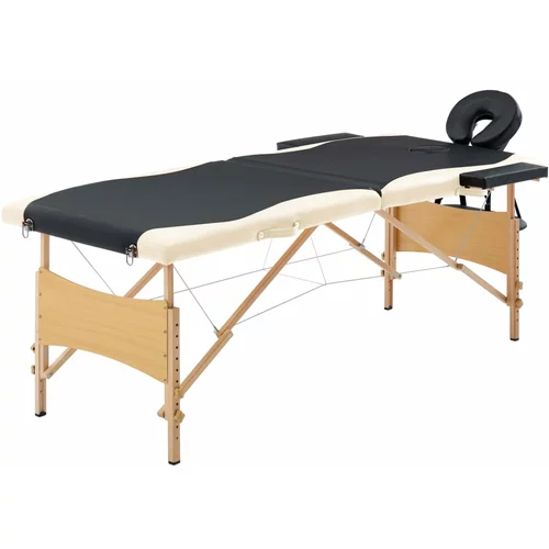 Sklopivi stol za masažu s 2 zone drveni crni i bež