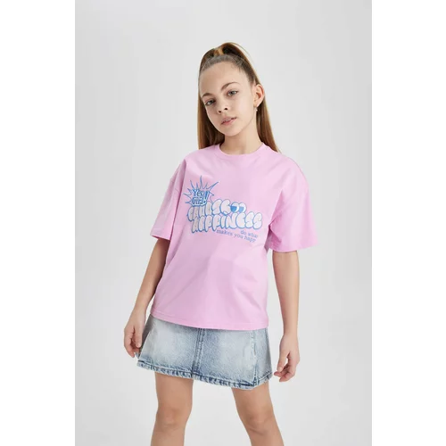 Defacto Girl Relax Fit Slogan Printed Short Sleeve T-Shirt