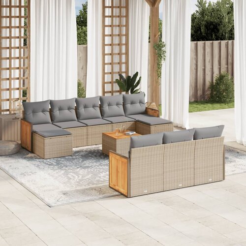 vidaXL 11-dijelni set vrtnih sofa od poliratana s jastucima bež Cijene
