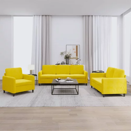  3-dijelni set sofa s žuti baršunast