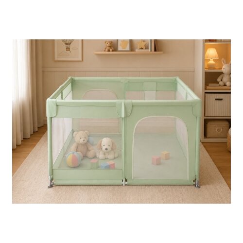 Delunaro dečija ogradica za igru sa dodatnom za&amp;scaron;titom 150x180x65cm ( KLK2612-Light-Green ) Slike
